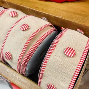 Raz Jute Red Stripe 2.5” Buttons Ribbon