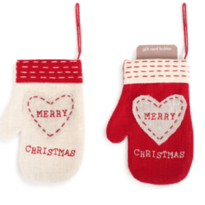 DEMDACO MITTEN GIFT CARD HOLDER ORNAMENTS 2 ASSORTED PACK