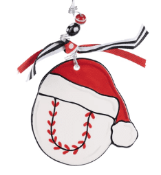 GLORY HAUS BASEBALL W/SANTA HAT FLAT ORNAMENT