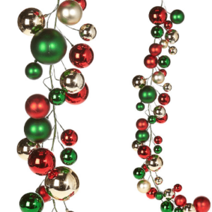 RAZ 4' RED, GREEN AND  GOLD BALL GARLAND