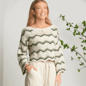 KALA STRIPED BOAT NECK CROCHET SWEATER