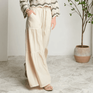 DELANEY Wide LEG TIERED DRAWSTRING  CHAMBRAY PANTS