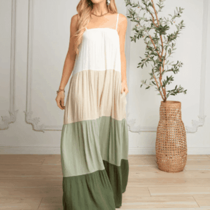 AMRYN COLOR BLOCK TIERED MAXI DRESS