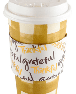 BROWN PLAID HOT/COLD SLEEVE W/THANKFUL GRATEFUL W/LID