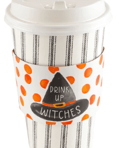 BLACK TICKING HOT/COLD SLEEVE W/ORANGE WITCH HAT W/LID