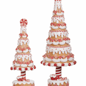 RAZ GINGERBREAD AND PEPERMINT TREES SET OF 2
