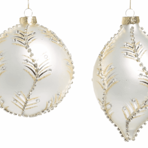 RAZ 5" WHITE AND GOLD LEAF ORNAMENT