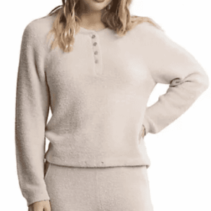 BEARFOOT DREAMS  COZYCHIC LITE TEXTURED RAGLAN SLEEVE HENLEY