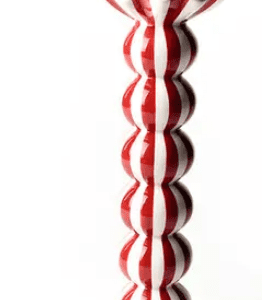 RED STRIPE RUFFLE KNOBBED CANDLE HOLDER