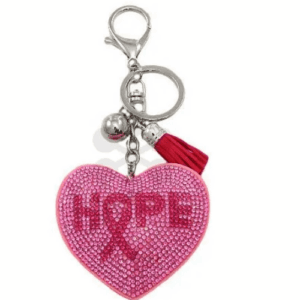 PINK/FUCHSIAHIA CRYSTAL HOPE HEART PUFF KEYCHAIN