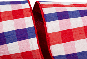 PATRIOTIC DUPIONI PLAID BACKED WIRED EDGE RIBBON 4 inch 10 YARD